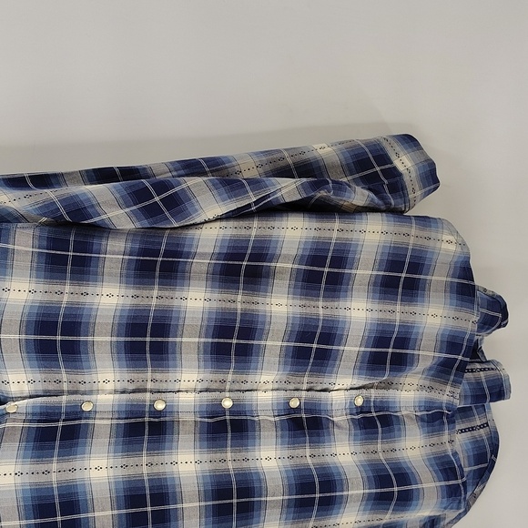 Jane And Delancey Blue Plaid Pearl Snap Size Large Long Sleeve Blouse - Picture 3 of 8